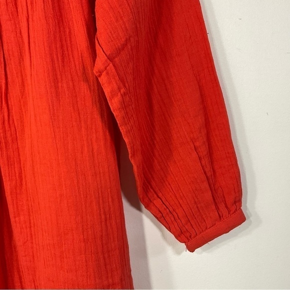 H&M Dress Tomato Red Embroidered Smock Orange Red Balloon Sleeve Boho - Picture 6 of 8
